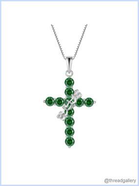925 Sterling Silver Crown Cross Necklace 5A Cubic Zirconia Pendant